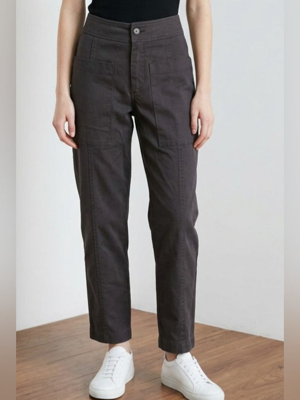 Zara Black Roomy Barrel Leg Hi Rise Button Fly SZ XS Cropped Utility Pants